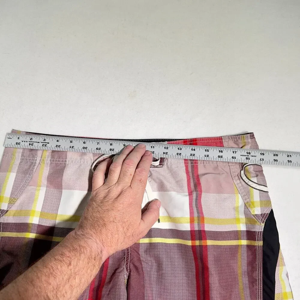 O'Neill Plaid Boardshorts Men's 37W Zip Side Pocket Hook & Loop &Tie String